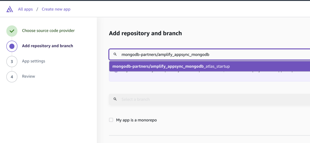 Amplify Tanstack Optimistic UI - Select Repository and Branch