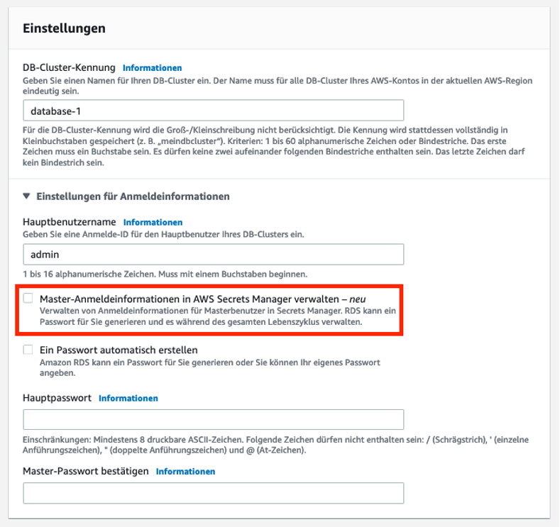 Auswählen der Secrets Manager Integration