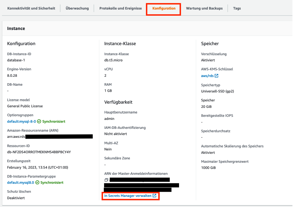 Datenbankanmeldeinformationen einsehen