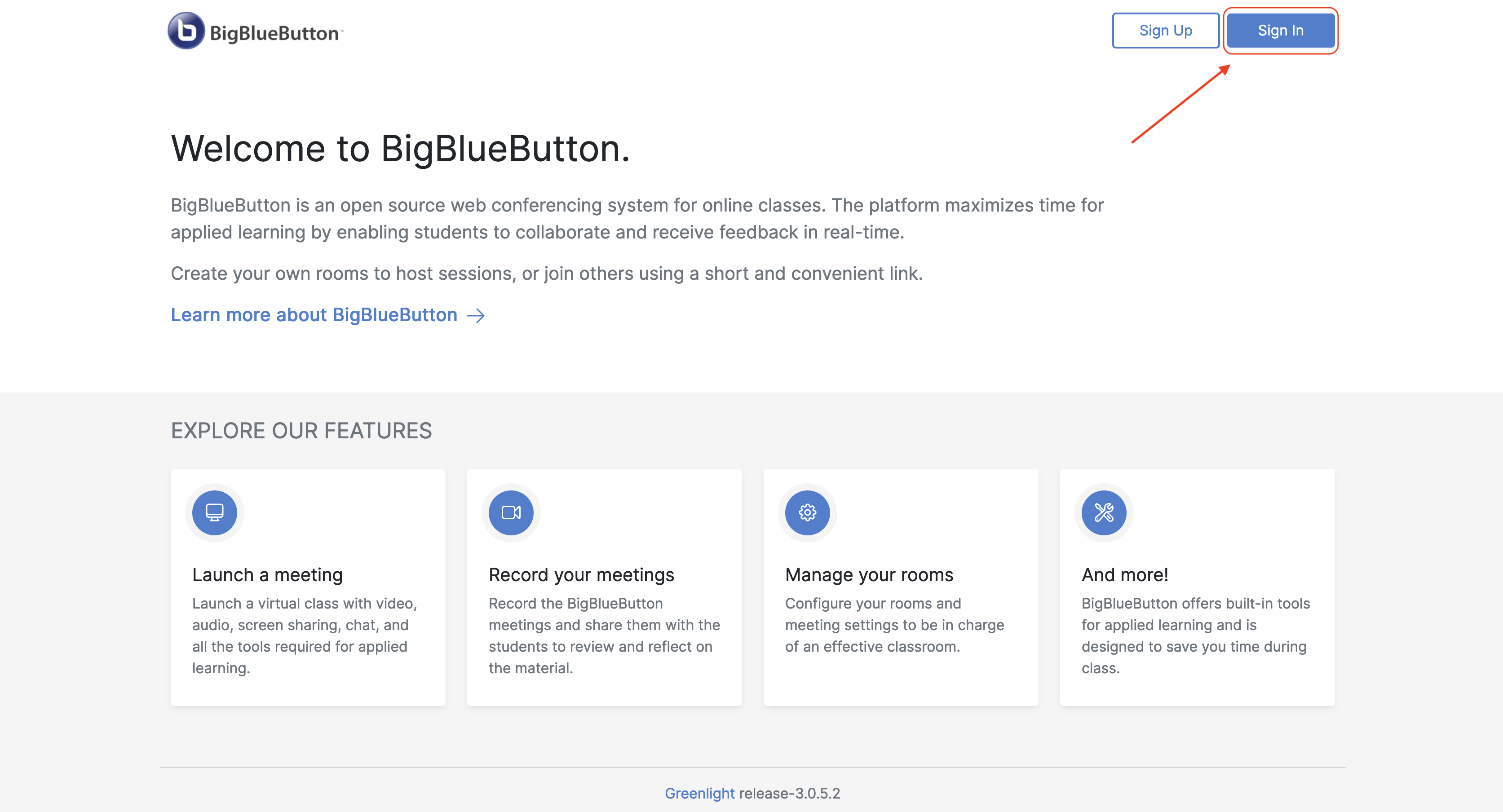 Bild 3: Anmeldebutton der BigBlueButton Videokonferenz-Plattform