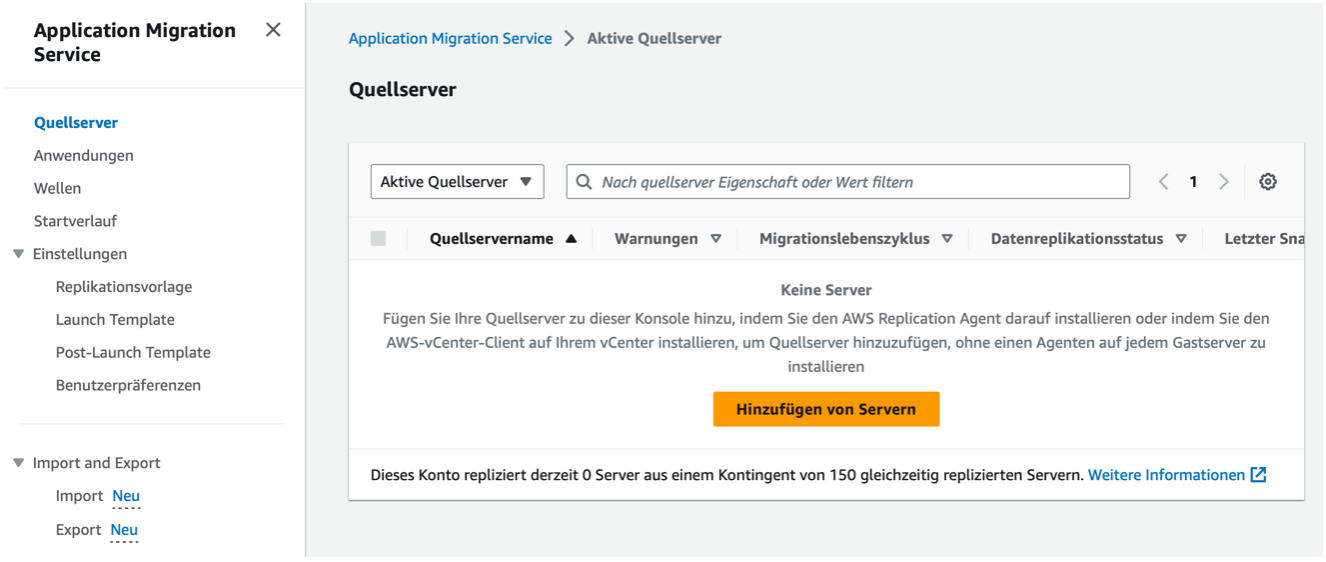 Bild 4: Auswahl der Quellserver bzw. deren Hinzufügen