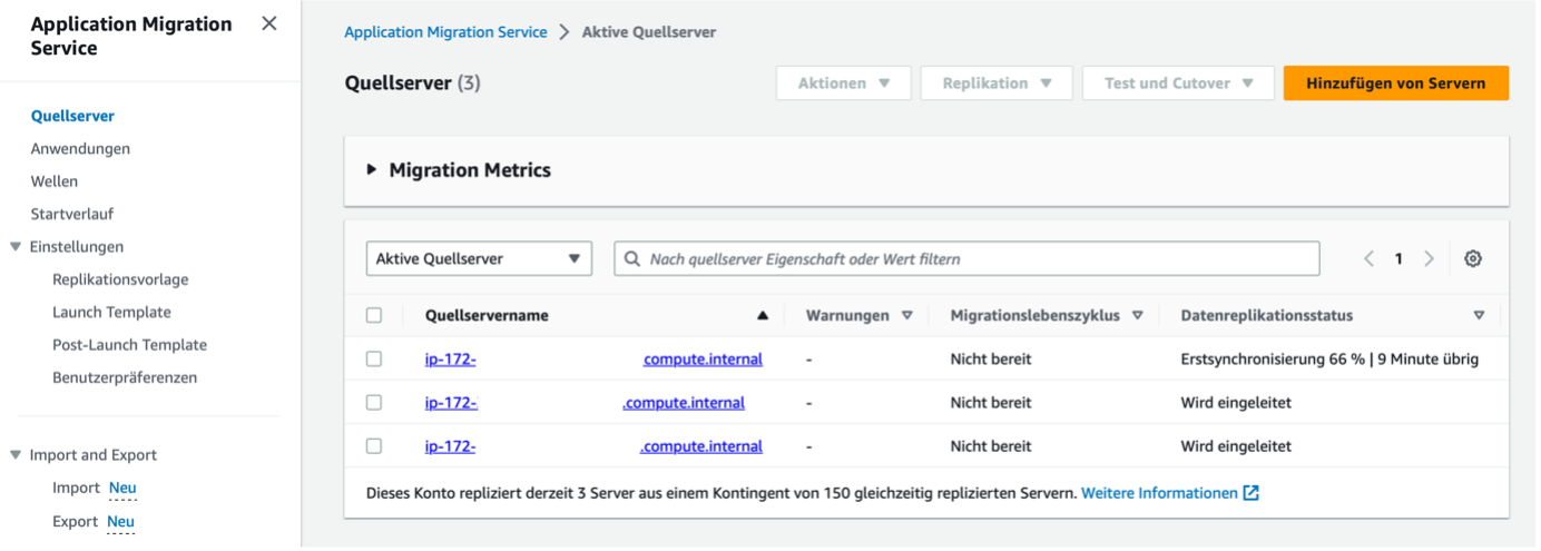 Bild 6: Ansicht der QUellserverliste mit eingerichteten Hosts