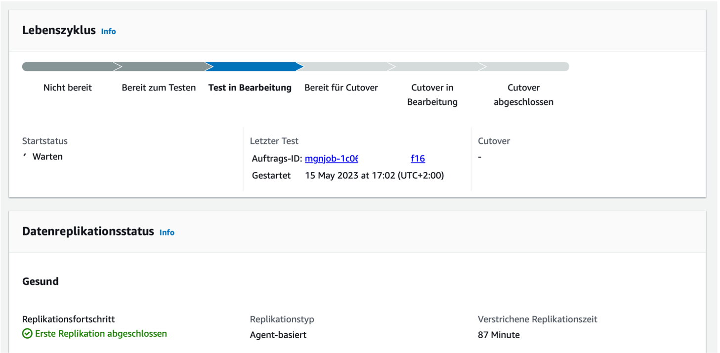 Bild 10: Migrationszyclus Replikationsstatusansicht mit details zum Test Zustand