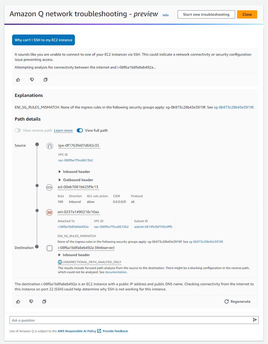 Erklärung zum SSH-Problem durch Amazon Q