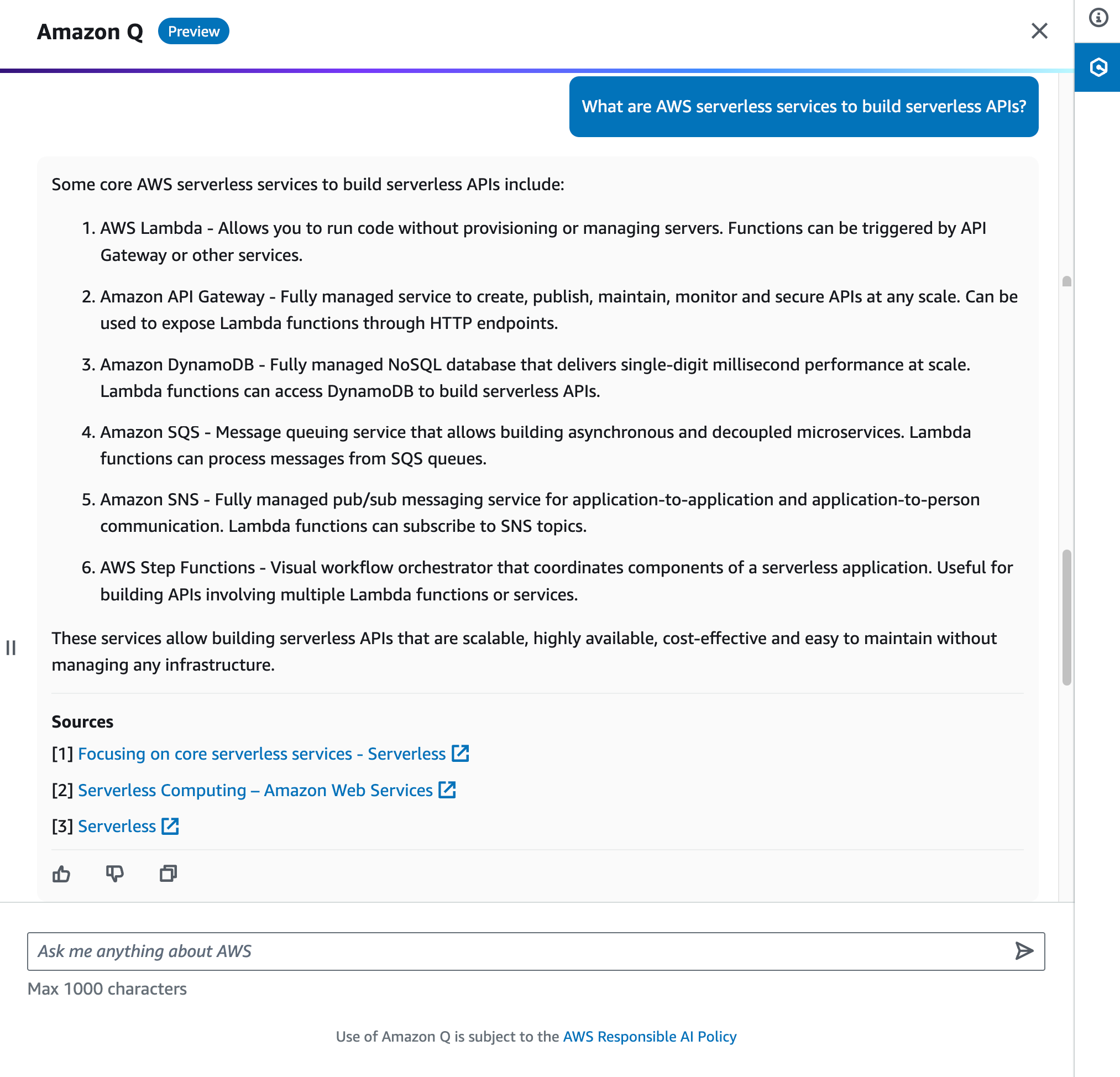 Amazon Q erklärt AWS-Services