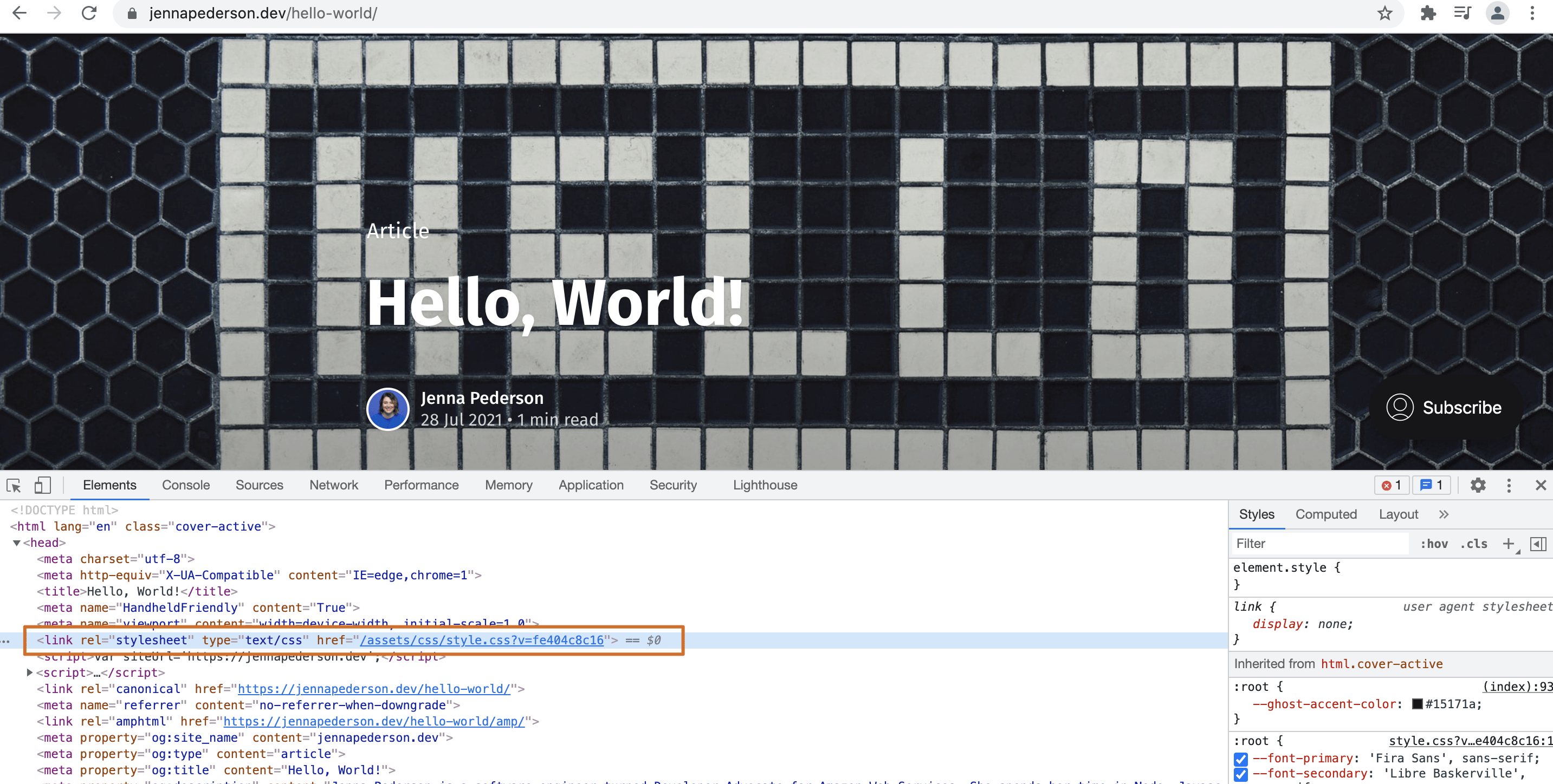 TML referenziert eine CSS-Ressource. Der Browser stellt eine nachfolgende Anfrage an den Server, um diese CSS-Ressource zum Stylen der Seite zu erhalten.