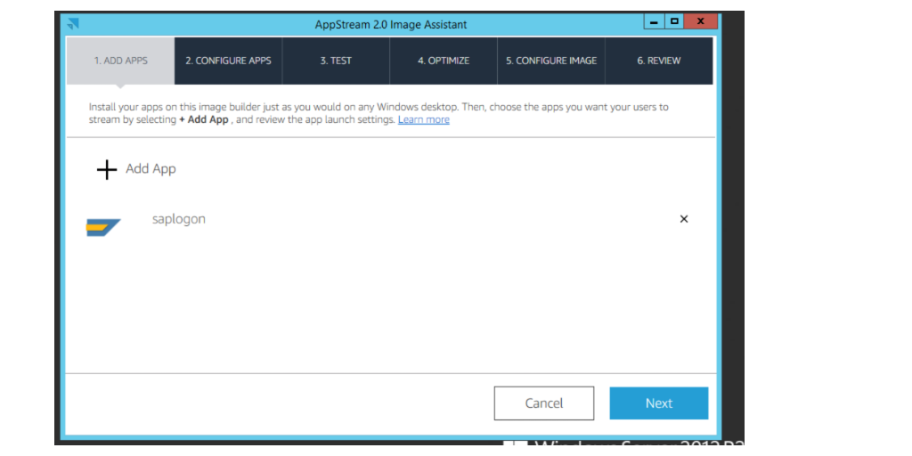 The image shows the Amazon Appstream 2.0 Image Assistant.