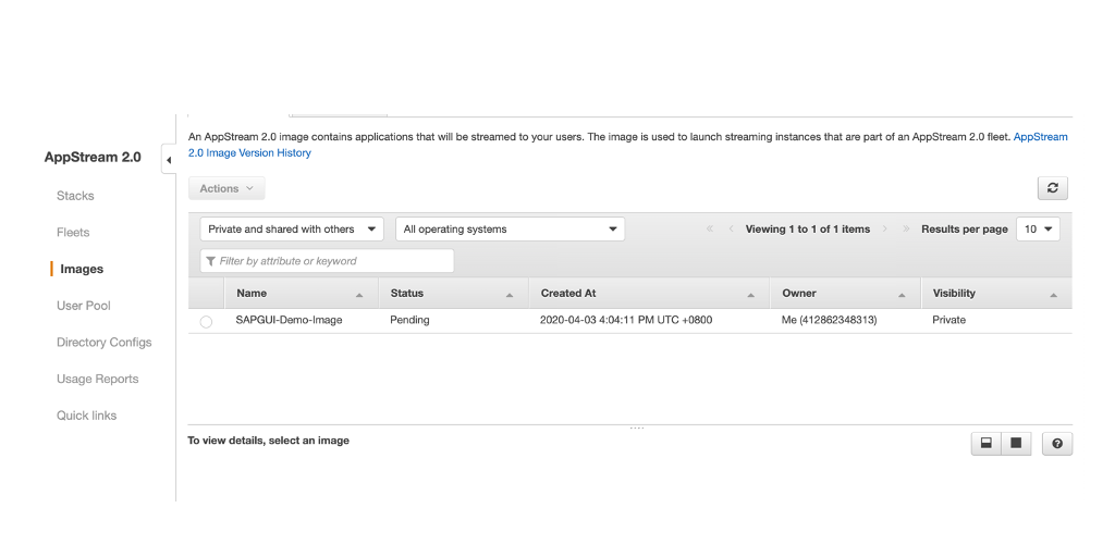 The image shows the creation of Amazon Appstream 2.0 Image.