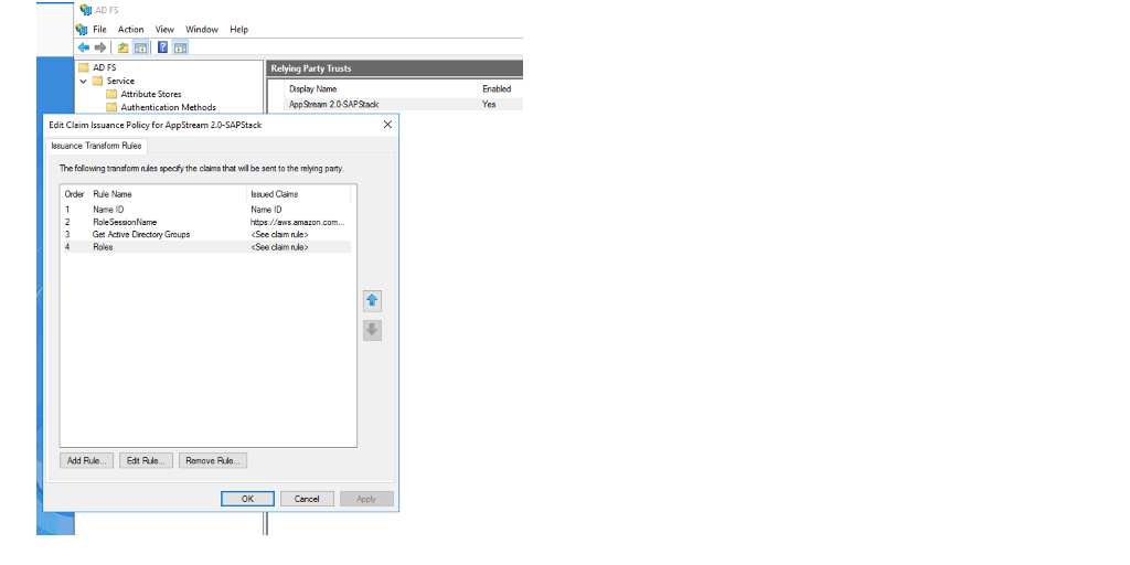 The image shows the SAML configuration in ADFS.