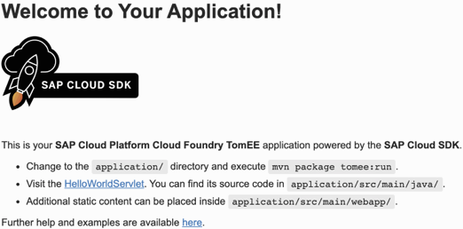 Launch the routes URL in your browser to open your application running in SCP as shown below