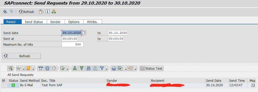 Transaction SOST displaying email sent successfully