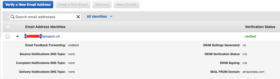 Amazon SES email address verification