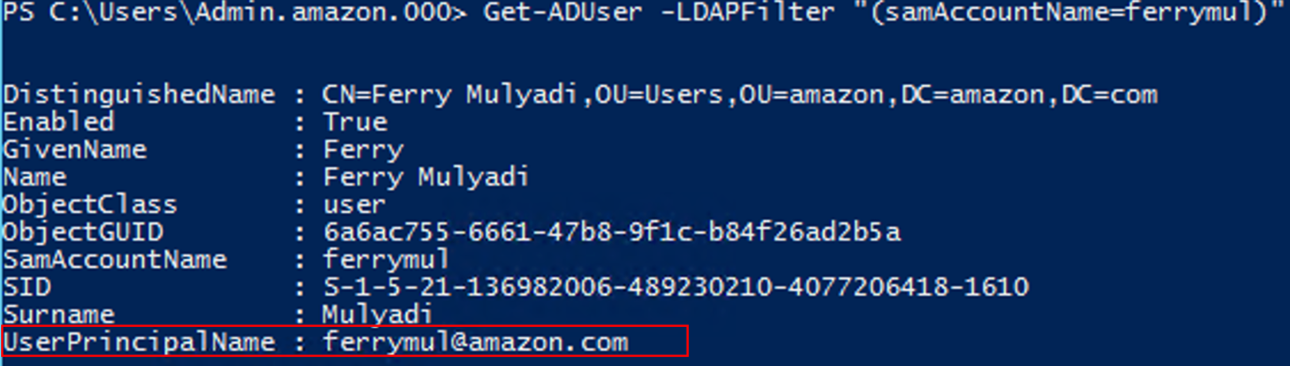 UserPrincipalName ScreenShot