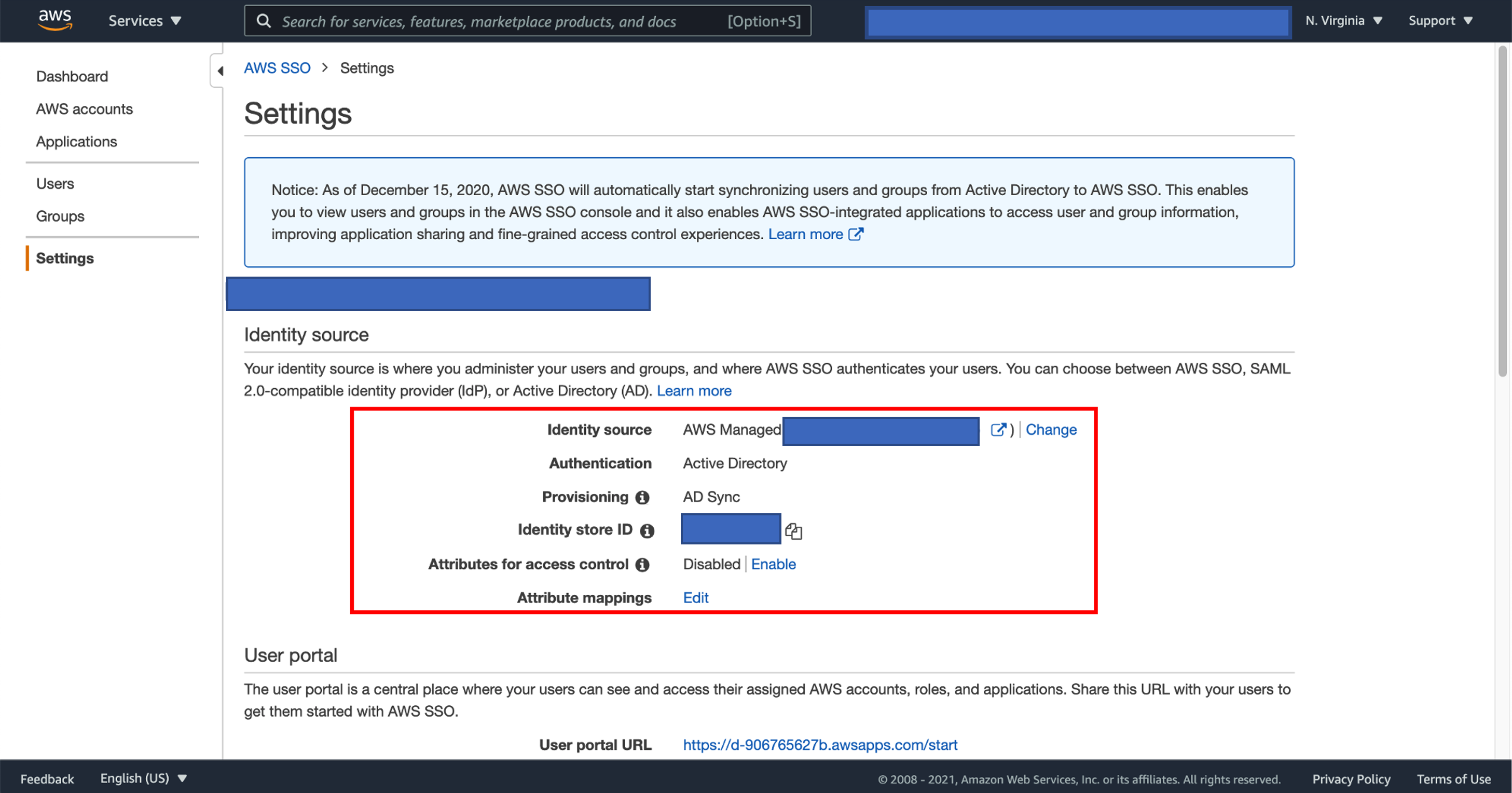 AWS SSO Settings ScreenShot