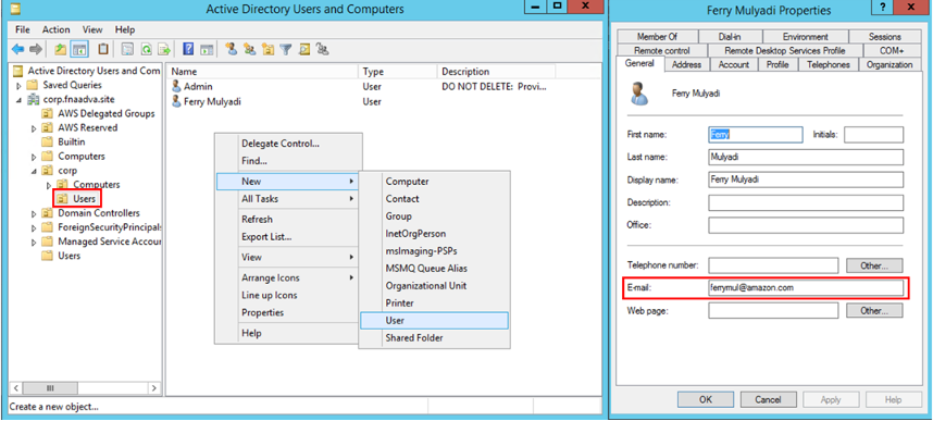 ADUC browse to corp then users ScreenShot