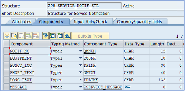 SAP ABAP Structure ZPM_SERVICE_NOTIF_STR