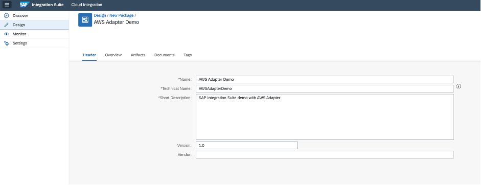 SAP Integration Suite - Design New Package