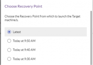 Screenshot showing the option to choose recovery point