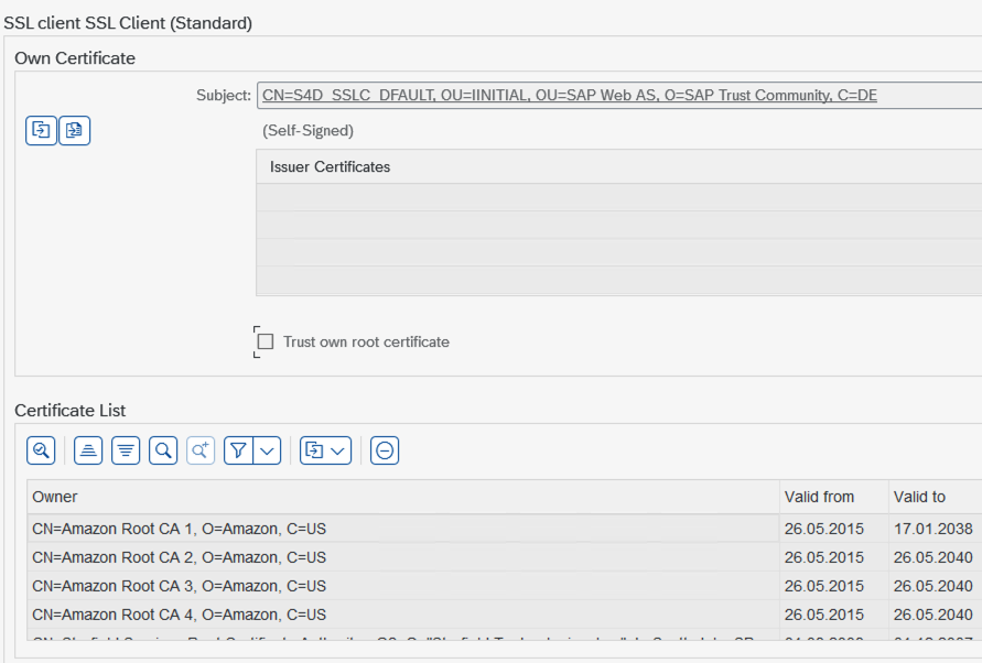 Technical Prerequisites - AWS Root CA certificates in SSL Client Standard PSE in STRUST transaction
