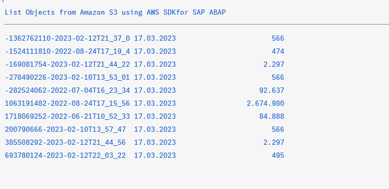 Sample ABAP Program Output