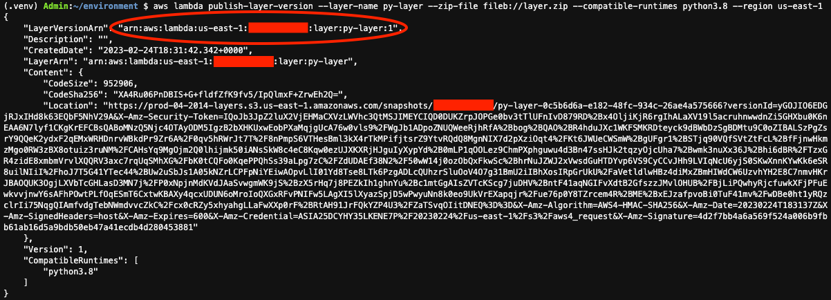 Publish AWS Lambda Layer and retrieve ARN