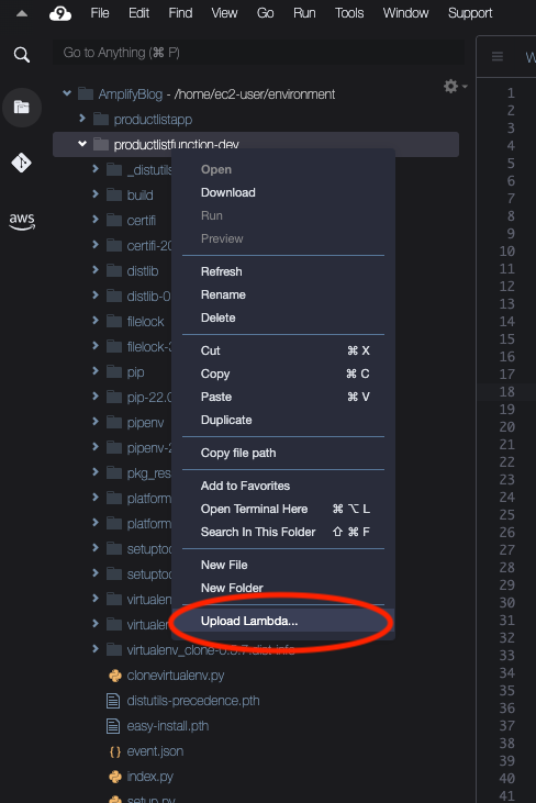 Upload AWS Lambda function from AWS Cloud9