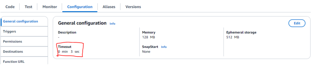 Figure 11 - Change Lambda Time Out to 1 minute