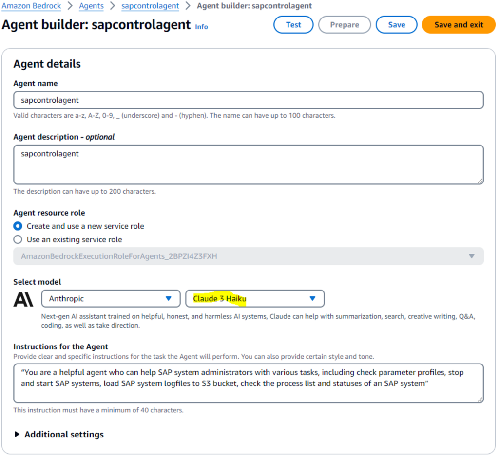 Figure 16 - Bedrock Agent Details