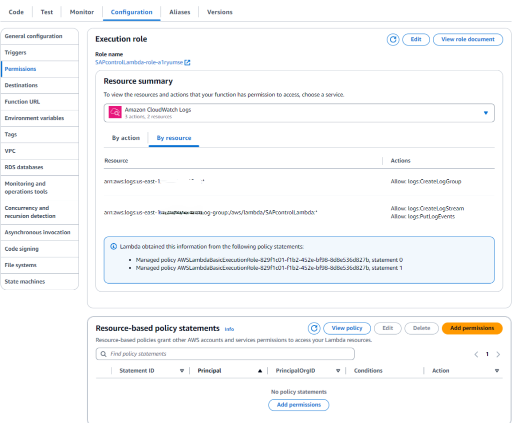 Figure 25 - Modifying the Lambda permissions