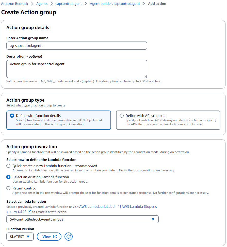 Figure 18 - Associate the Lambda function to the Action group
