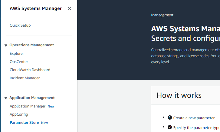 Figure 27 - Parameter Store in AWS Systems Manager