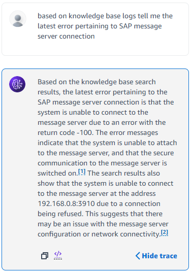 Figure 47 - Agent analyzes the logs in Knowledge Base