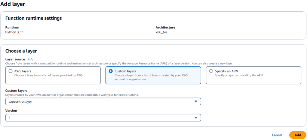 Figure 10 - Add Lambda Layer