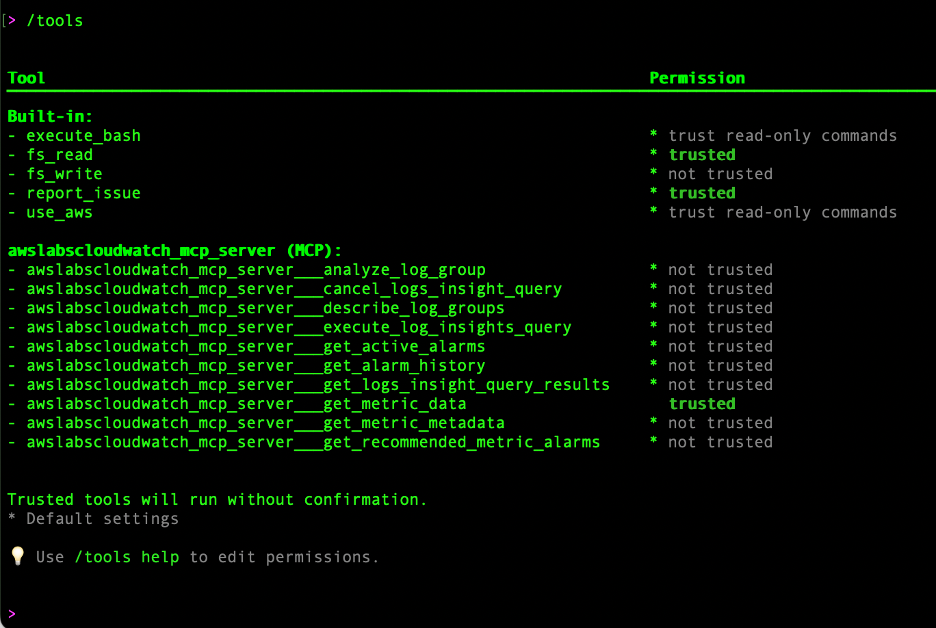 Figure 3. Q CLI Server Tools loaded in your client session