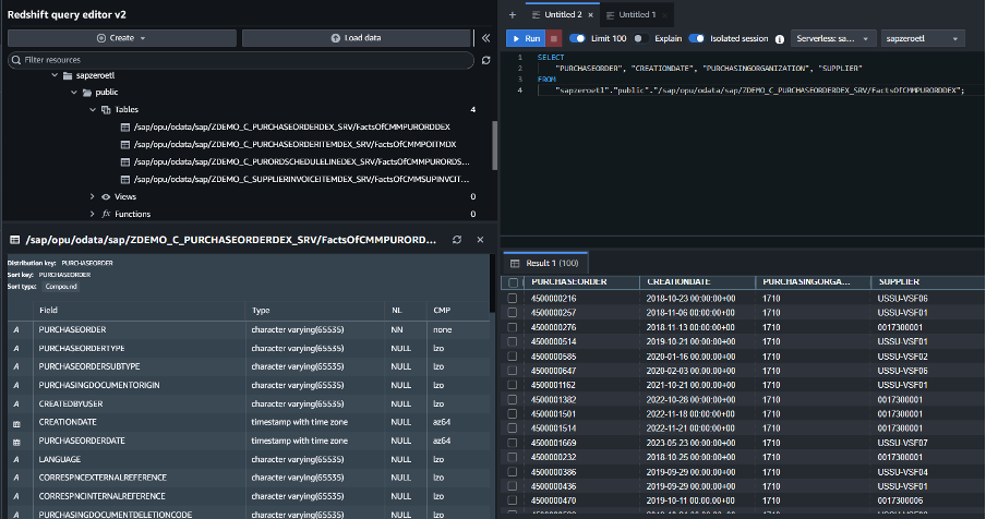 図12. Redshift ServerlessでのSAPデータのサンプルクエリ