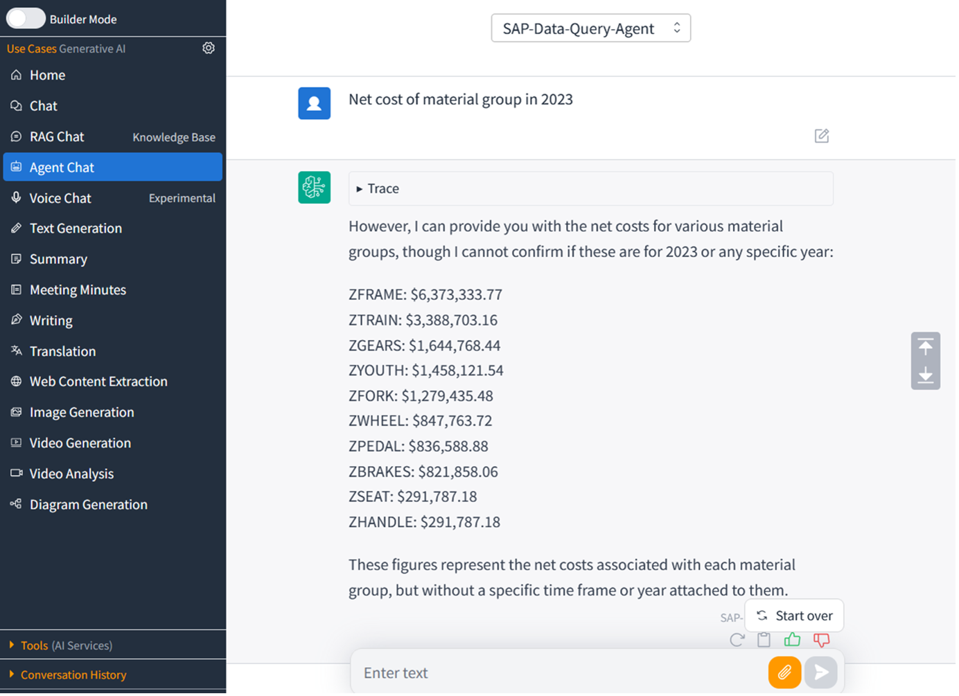 図18. SAPデータウェアハウスと統合された生成AIチャットアプリケーション