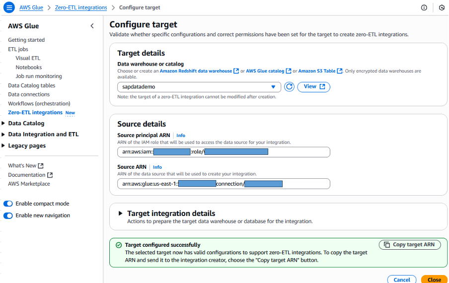 図3. Zero-ETLターゲットRedshift設定