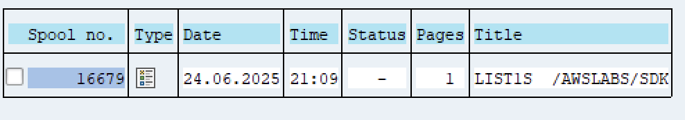 バッチプロセス実行のスプール出力へのリンクを示すスクリーンショット