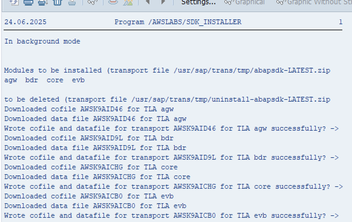 バッチプロセス実行のスプール出力を示すスクリーンショット