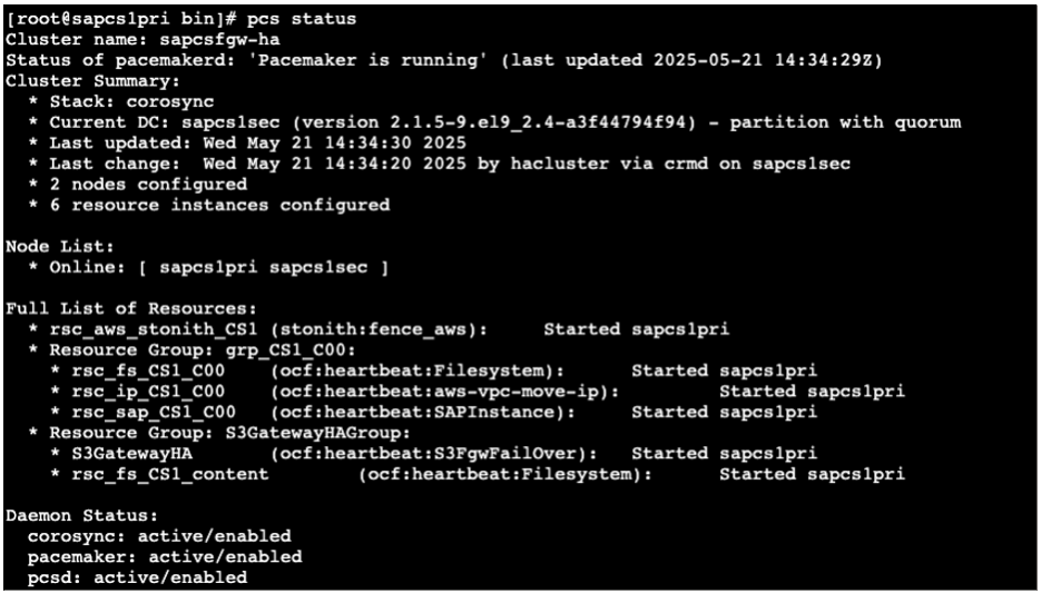 図9: SAP Content Server HAクラスターステータスの確認
