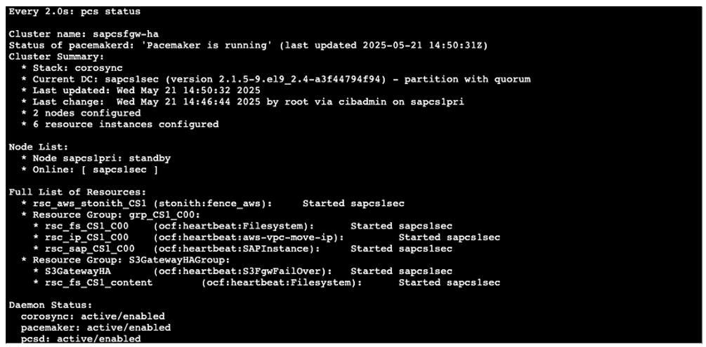 図14: セカンダリノードが正常に起動したことを示すクラスターステータス