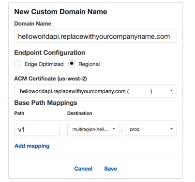 API Gateway create custom domain name