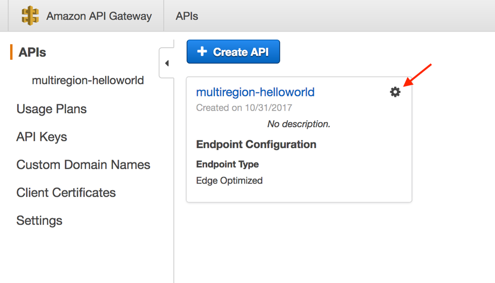 API Gateway edit API settings