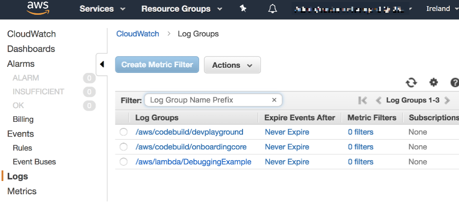 CloudWatch Logs Console