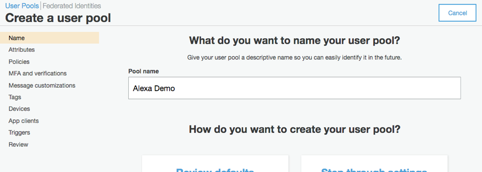 Create A User Pool