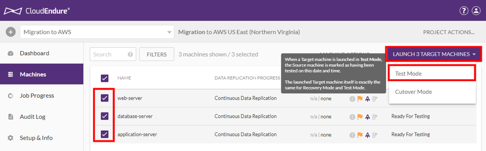Launch target test machines