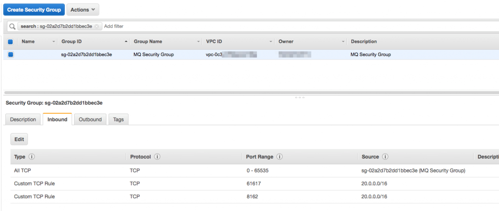 Create an amazon mq security group