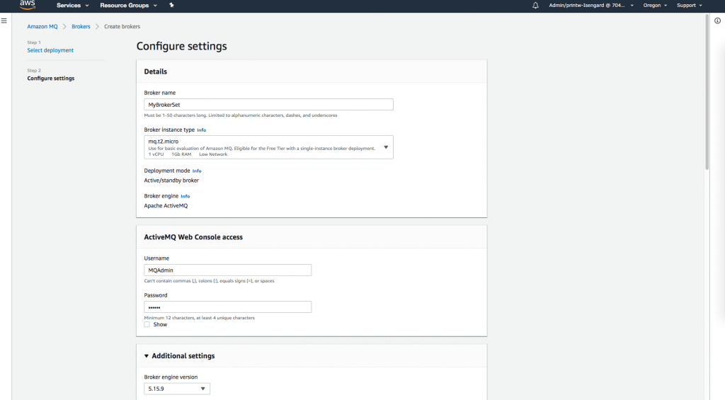 Configure Amazon MQ broker settings