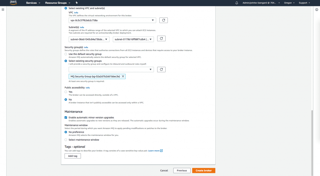 Set Amazon MQ security group settings