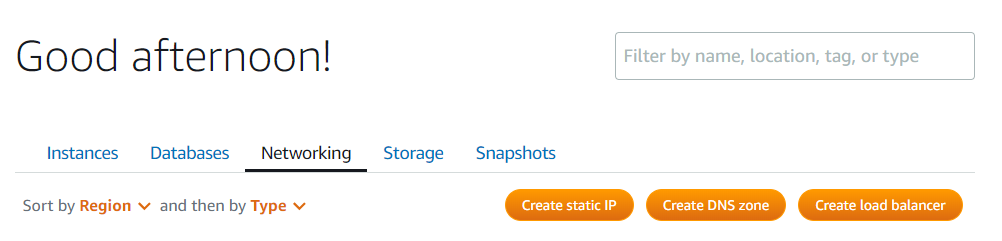 Lightsail console networking tab